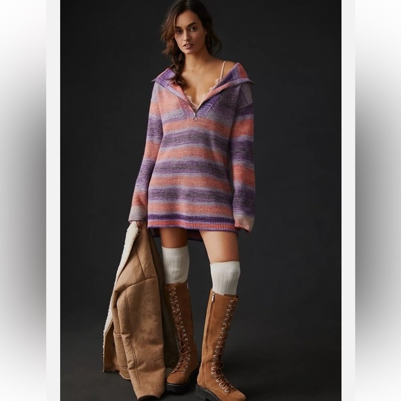 Anthropologie Sweaters - Anthropologie Daily Practice Half-Zip Tunic Sweater Mini Dress Striped M